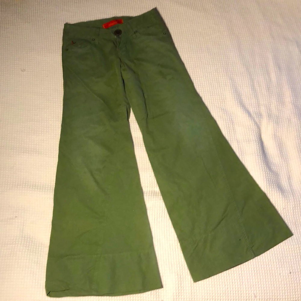 Y2K wide leg super low soft cotton pants, green khaki size 25